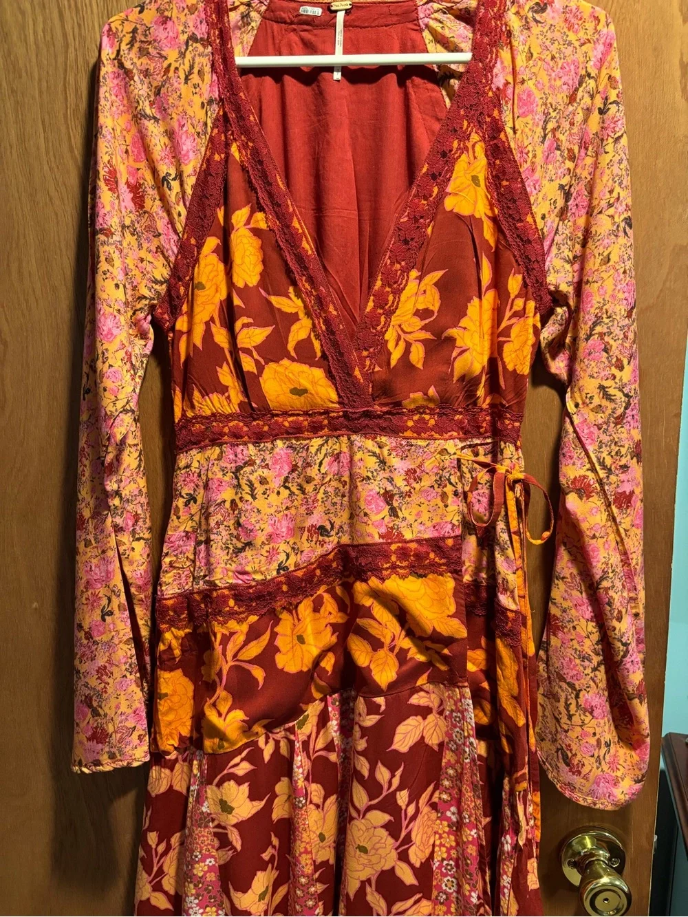 Free People Tilda Wrap Floral Boho Maxi Dress in Red & Pink